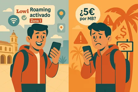 Ilustración que muestra las dos situaciones posibles derivadas de la activación del servicio de roaming de Lowi.