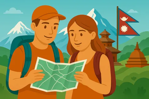 Pareja disfruta de cobertura móvil en Nepal.
