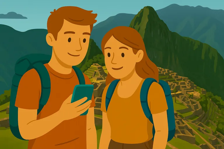 Pareja disfruta de cobertura móvil en Perú.