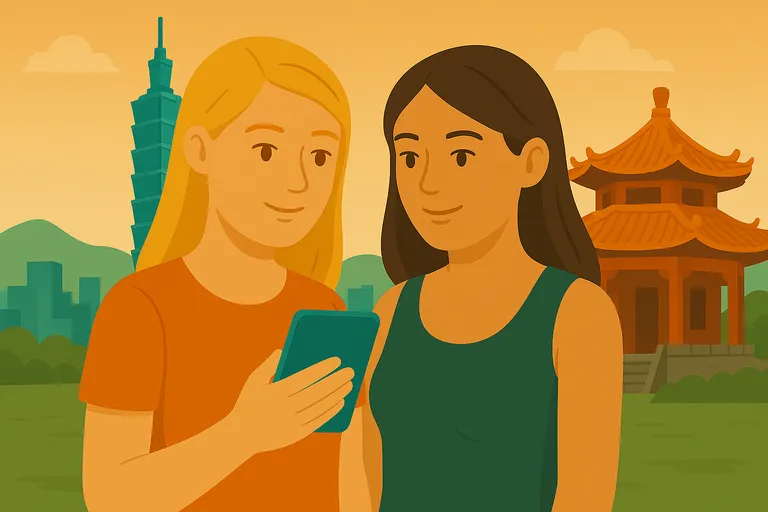 Pareja disfruta de cobertura móvil en Taiwan.