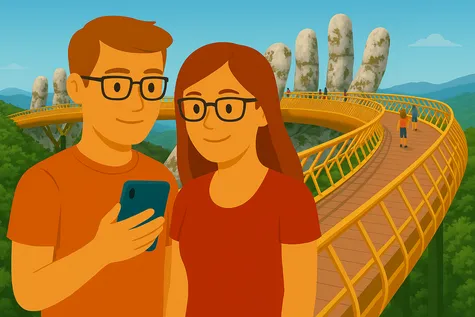 Pareja disfruta de cobertura móvil en Vietnam.