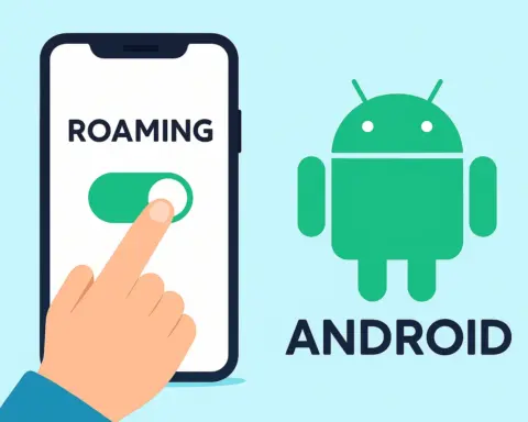 Dedo activando el roaming en móvil Android con fondo azul claro
