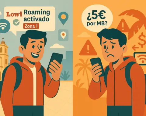 Ilustración que muestra las dos situaciones posibles derivadas de la activación del servicio de roaming de Lowi.