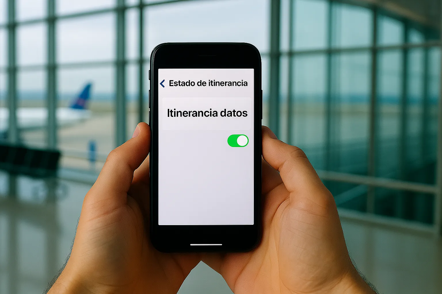 Opción de itinerancia de datos activada en la pantalla de un móvil