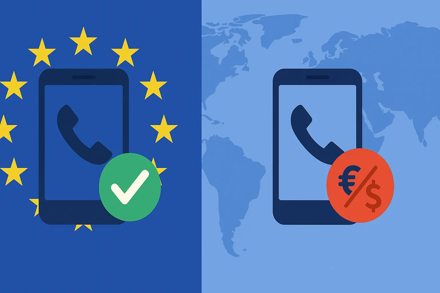 Comparativa visual de las llamadas en roaming dentro y fuera de la UE.