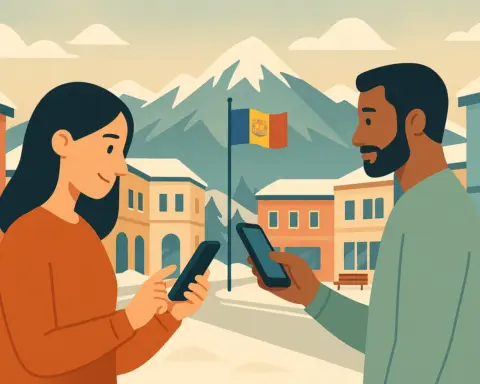 Una pareja usa el teléfono móvil porque tiene una tarifa de datos móviles que les permite conectarse cuando están en Andorra.