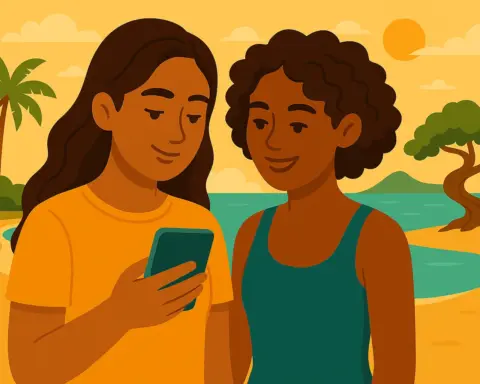 Pareja disfruta de cobertura en su móvil en Bahamas.