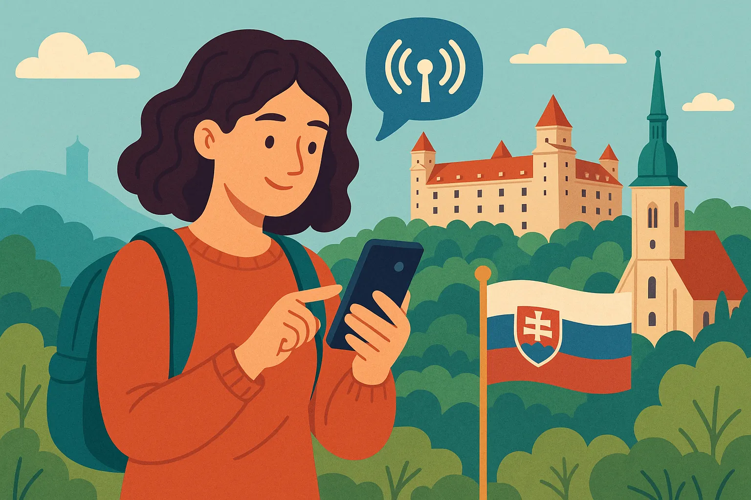 Turista disfrutando con su móvil del roaming en Eslovaquia