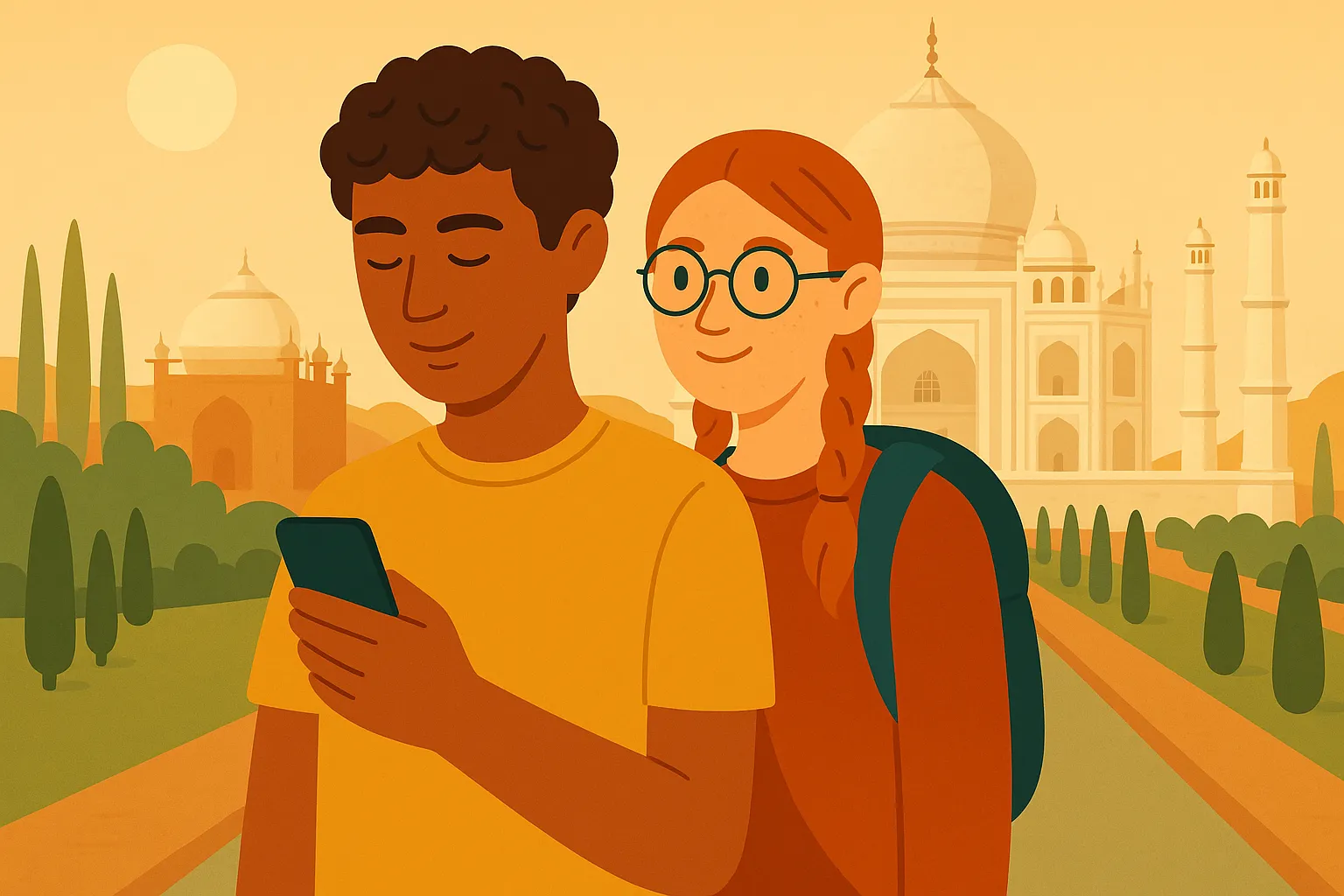 Pareja con cobertura móvil en la india gracias a una eSIM.