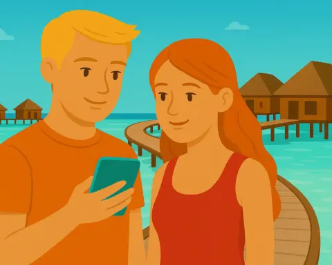Pareja disfruta de cobertura móvil en Maldivas.