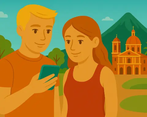 Pareja disfruta de cobertura móvil en Nicaragua.