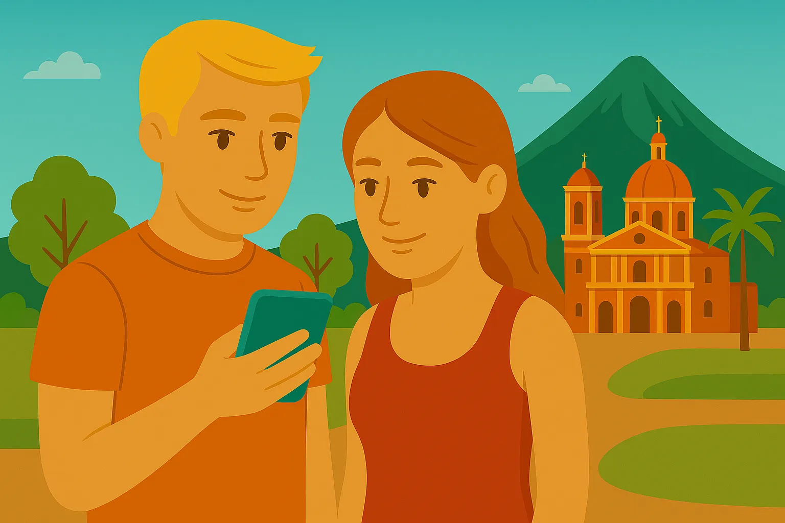 Pareja disfruta de cobertura móvil en Nicaragua.