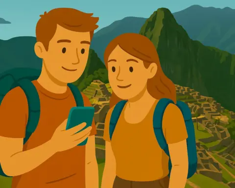 Pareja disfruta de cobertura móvil en Perú.