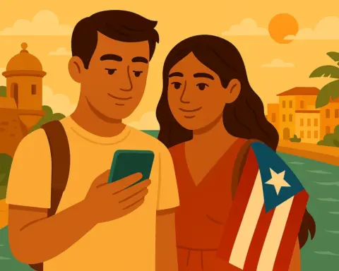 Pareja disfruta de cobertura en su móvil en Puerto Rico.