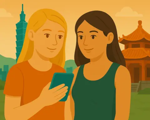 Pareja disfruta de cobertura móvil en Taiwan.