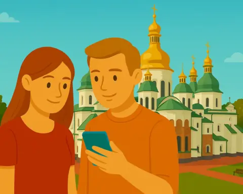 Pareja disfruta de cobertura móvil en Ucrania.