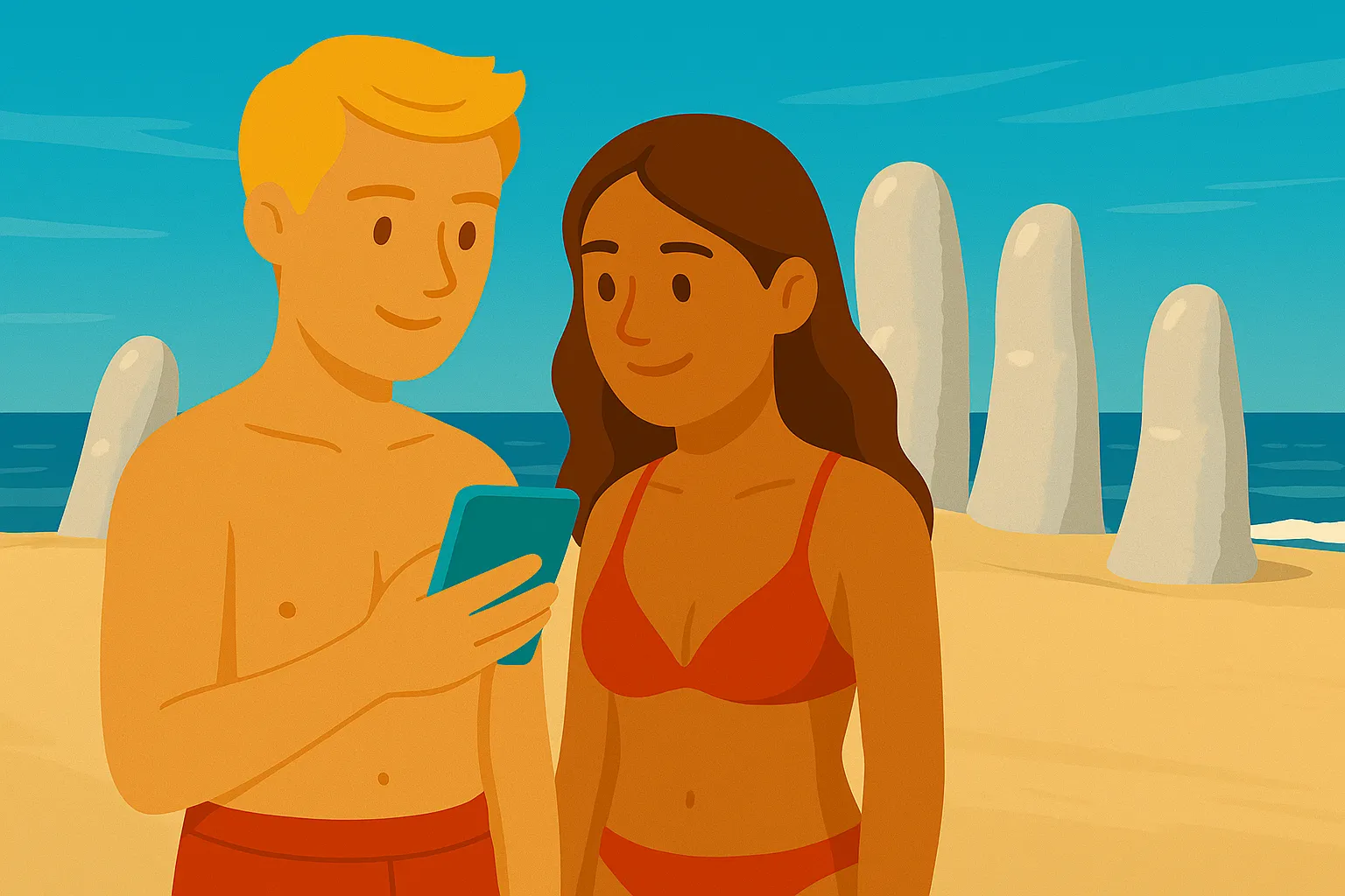 Pareja disfruta de cobertura móvil en Uruguay.