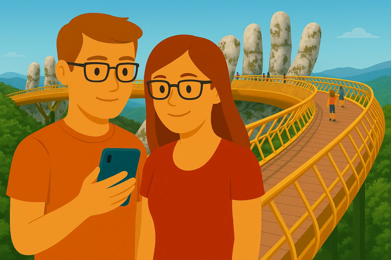 Pareja disfruta de cobertura móvil en Vietnam.