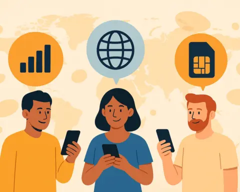 Tres personas comparando operadores móviles con roaming internacional