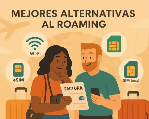 Viajeros valorando WiFi, eSIM y SIM local como mejores alternativas al roaming